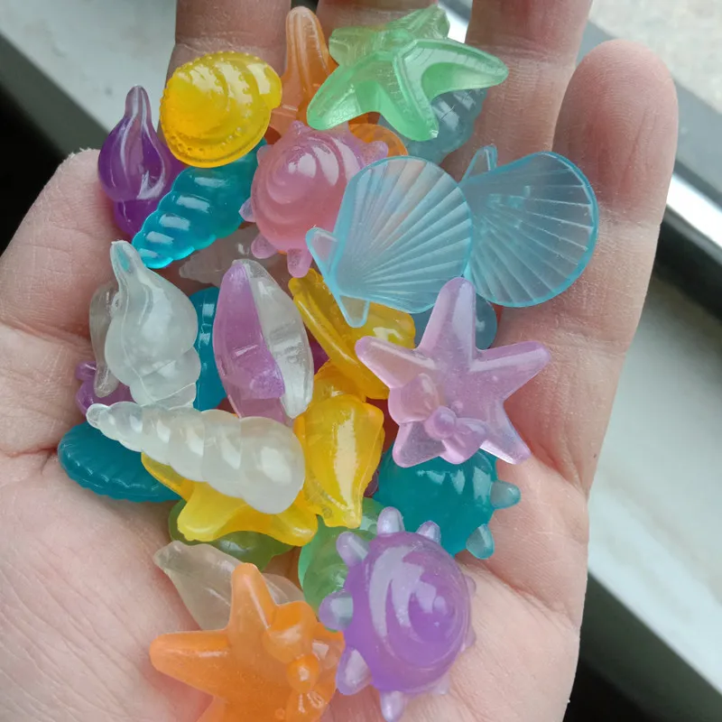 50/100/200 Pcs Fluorescent Marine Life Ornaments Luminous Conch Shells Fish Tanks Aquarium Landscaping Ocean Luminous Stones