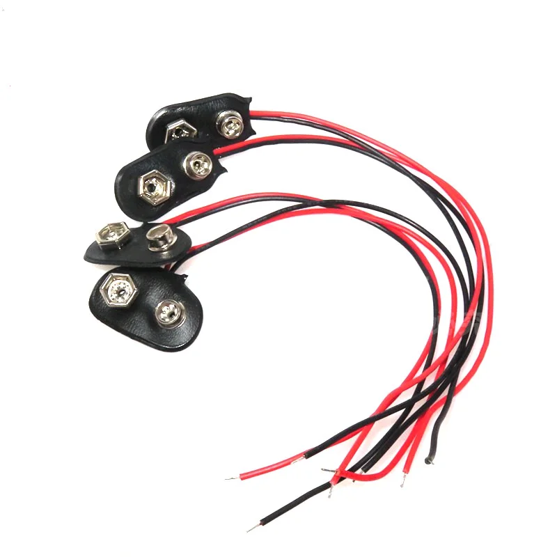 5pcs 9V Battery Clips 10cmBlack Red 2Wired Cable Connection Connector Buckle 9 Volt Battery Clip Connector Battery Holder