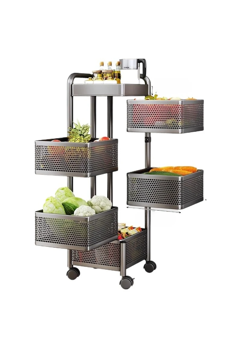 

Kitchen Shelf Rotatable Mobile Multi-layer Vegetable Snacks Fruit Cart Storage Shelf