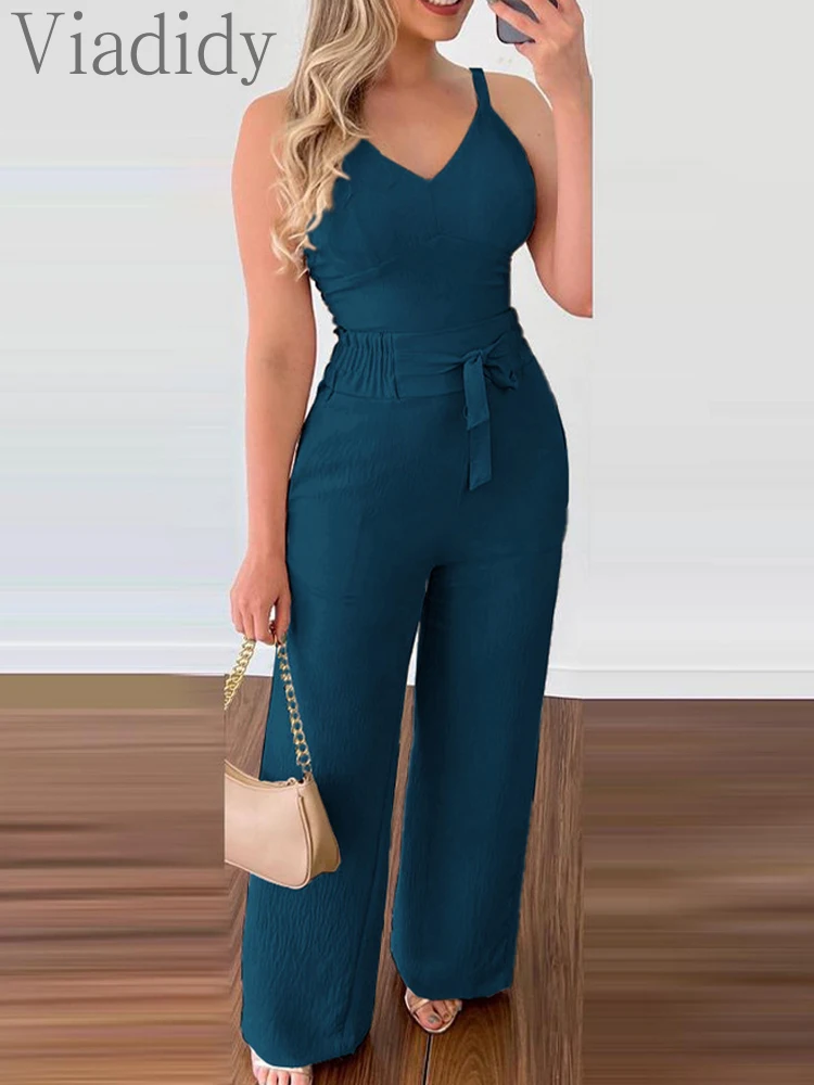 

Sexy Spaghetti Strap Shirred Cami Top High Waist Pants Set