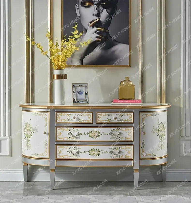 

zxEntrance Cabinet Living Room Light Luxury Solid Wood Cabinets Painted TV Cabinet Arc Semicircle Furniture