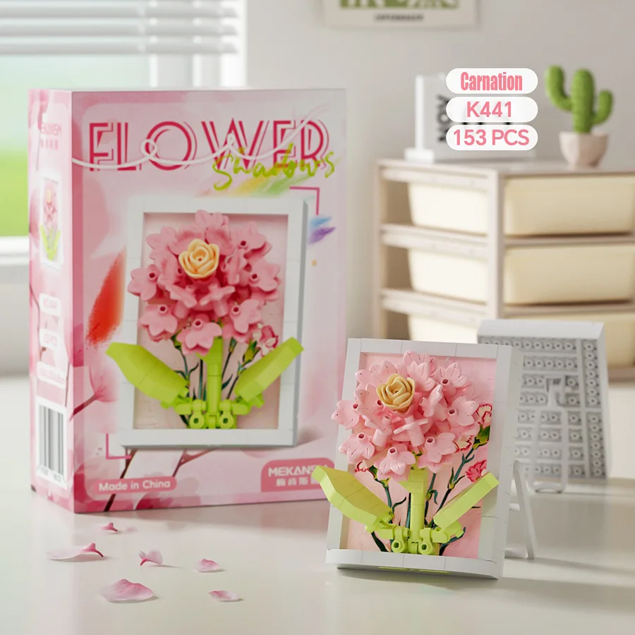 Klocki konstrukcyjne ramka na zdjęcia kwiaty. Czerwona róża, goździk, tulipan. Ramka na zdjęcia klocki konstrukcyjne kwiat dekoracja na biurko