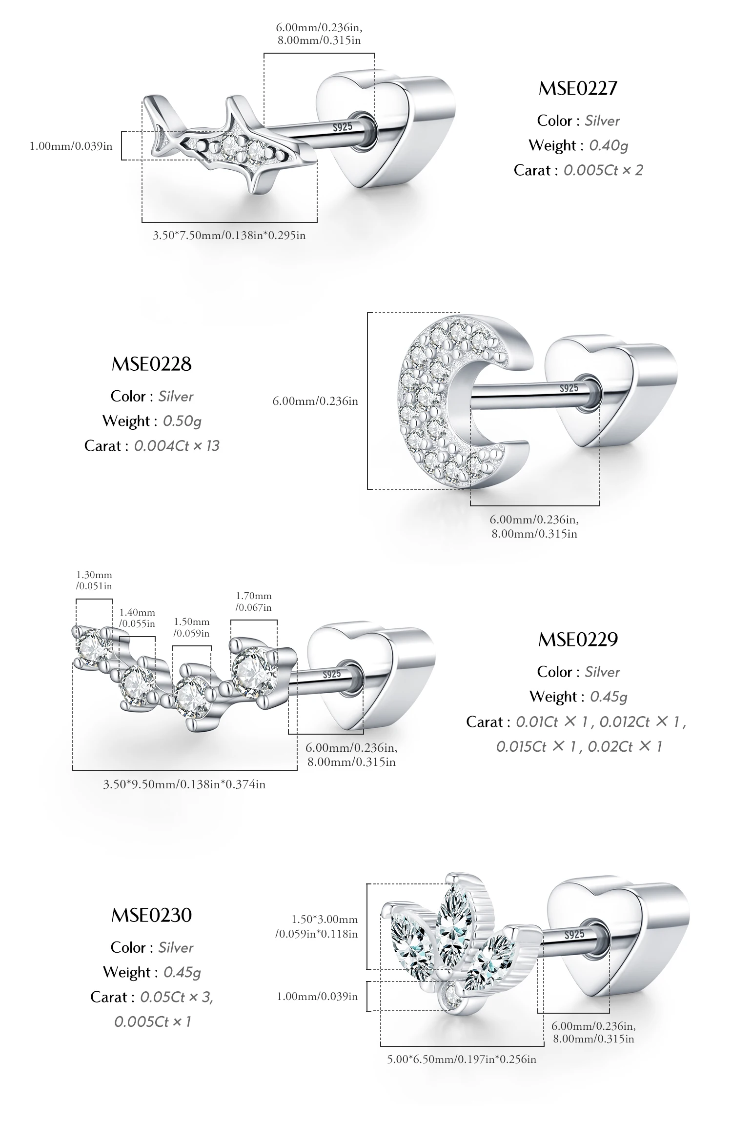 MODIAN 1PC D Moissanite Cartilage Stud 925 Sterling Stapelbare Schraub-Ohrstecker in mehreren Formen für Frauen Urlaubsschmuck – Detail 11