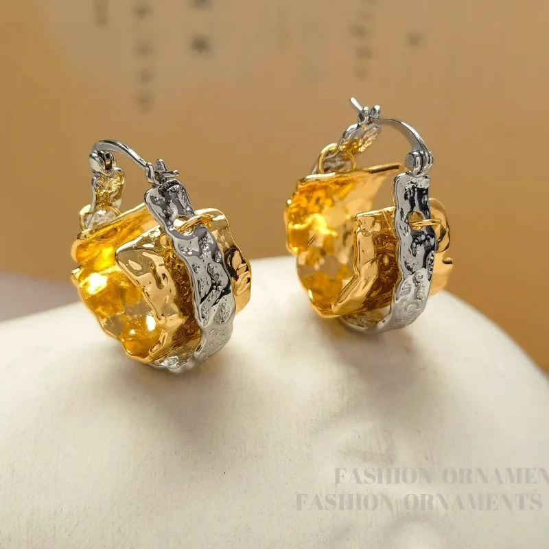 Modern Jewelry European and American Design Metal Splicing Color Hoop Earrings For Women Party Gifts Cool Trend Ear Accessories