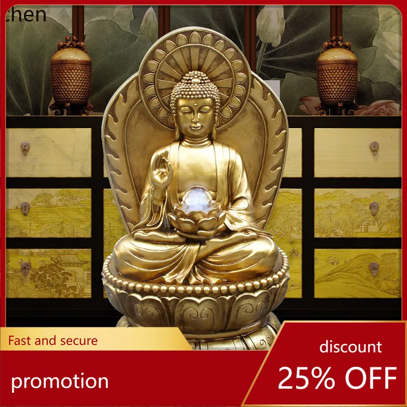 ZML Buddha Statue Fountain Water Flow Ornament Entrance Office Humidifier Decoration