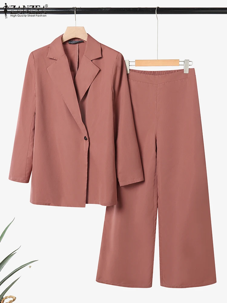 2025 ZANZEA Jesienne zestawy biurowe damskie 2-częściowe zestawy eleganckie garnitury ze spodniami z długim rękawem Solid Work OL Tracksuit