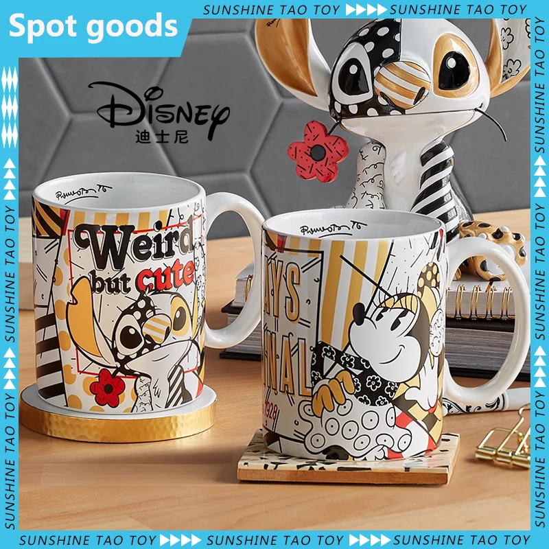 

Disney Stitch Water Cup 414ml Home Couple Cup Black Gold Stitch Mickey Kid Fashion Breakfast Milk Cup Cartoon Ceramic Cup Gift