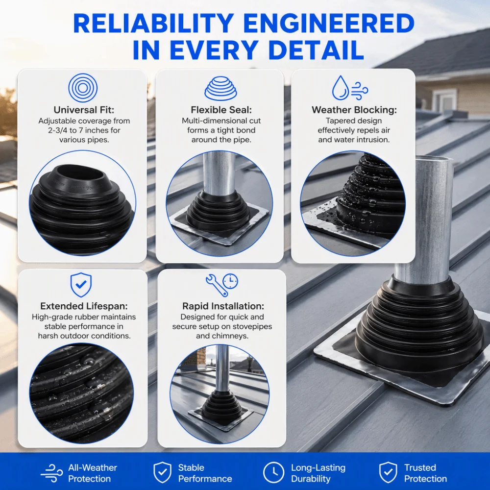 Rubber Material Roof Pipe Flashing Square Base Epdm Material Chimney Pipe Boot Pipe OD 7
