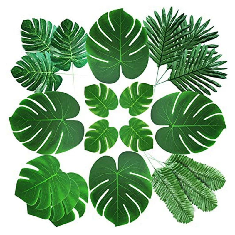 Green Faux Tropical Monstera Leaves With Stems For Safari Jungle Hawaiian Dinosaur Table Decoration Wedding Party