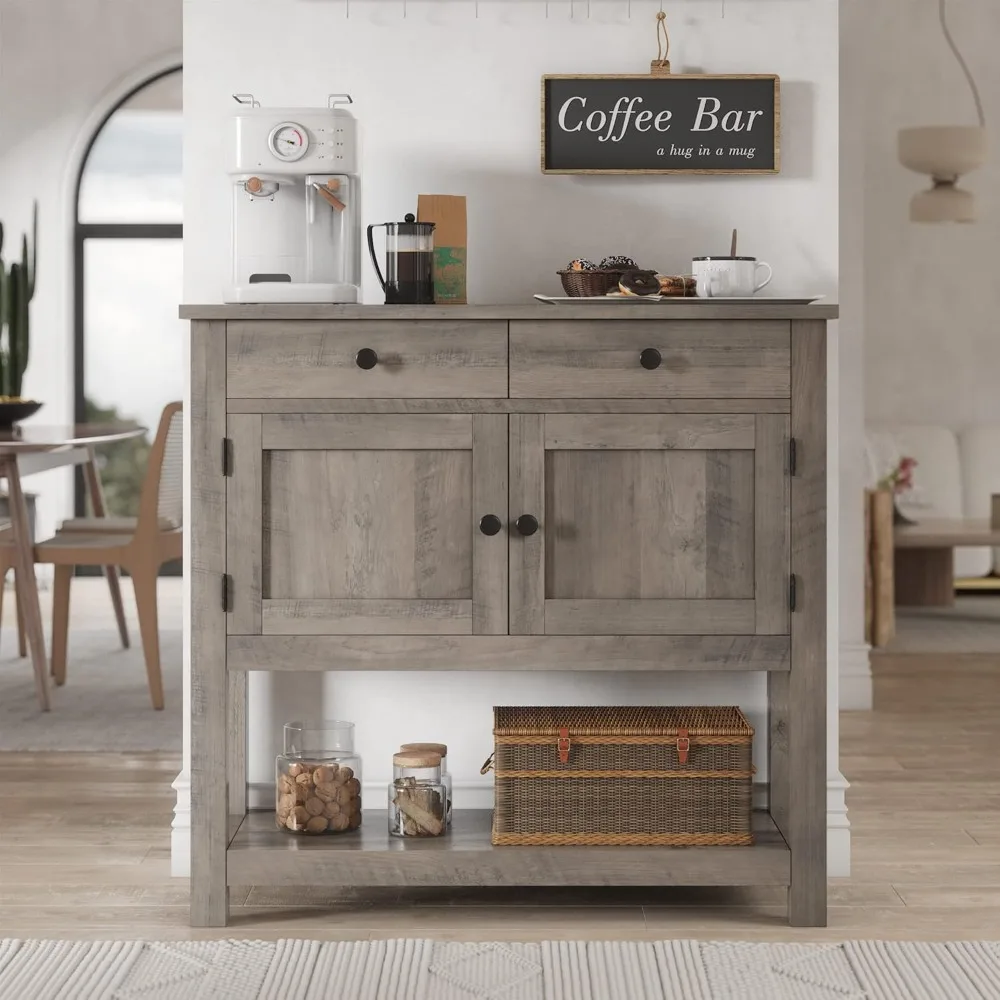 Farmhouse Console Table with 2-Door Cabinet & 2 Drawers, Coffee Bar, Entryway Table with Storage Shelf, Sofa Tables Buffet