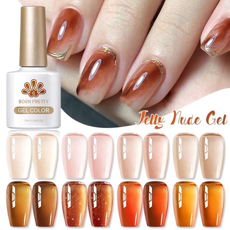 BORN PRETTY 10ml Translucent Jelly Amber Gel Nail Polish Nude Brown Varnish Semi Permanent UV LED Nail Art Vernis Manicure