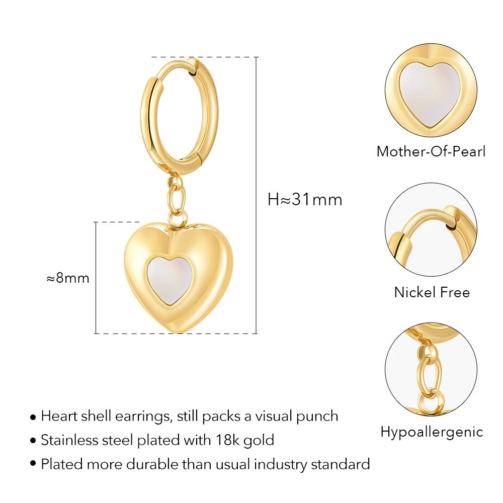 ENFASHION Aretes De Mujer Heart With Shell Drop Earrings For Women 18K Gold Plated In Earings Fashion Cute Luck Jewelry E241536