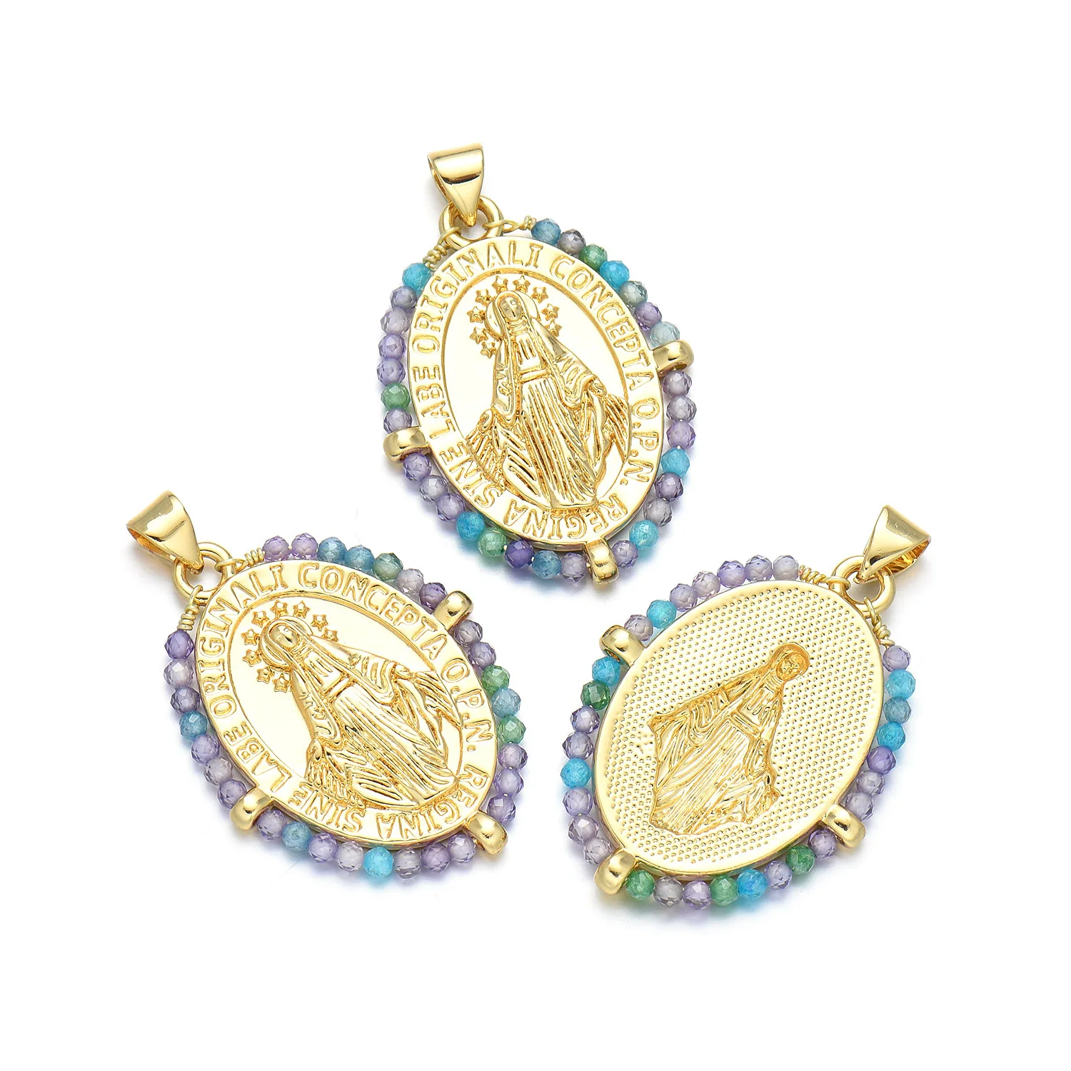 5pcs European and American Colorful Beads Virgin Mary Pendant Accessories DIY Pearl Necklace Jewelry Making Materials Wholesale