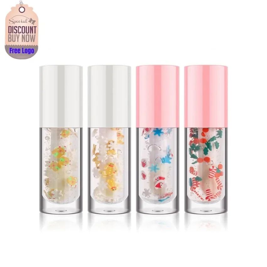 

Custom 4colors Chrimas Pattern Tube Lip Oil Nourishing Long Lasting Portable Easy To Apply Moisturizer Hydrating Lip Care Makeup