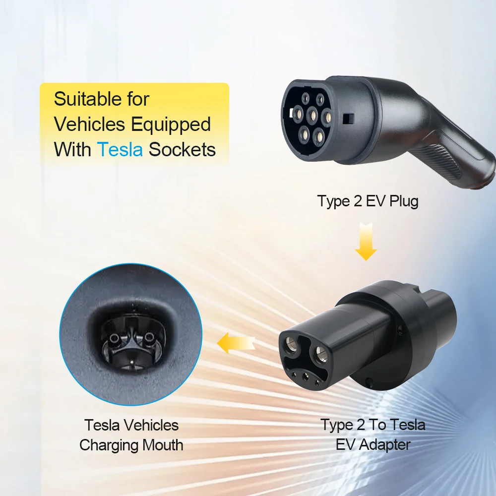 EV Charger Adaptor Type 2 To Tesla 80A AC 20KW Charging For Tesla Eletric Vehicle Model Y/S/3 Fast Charging