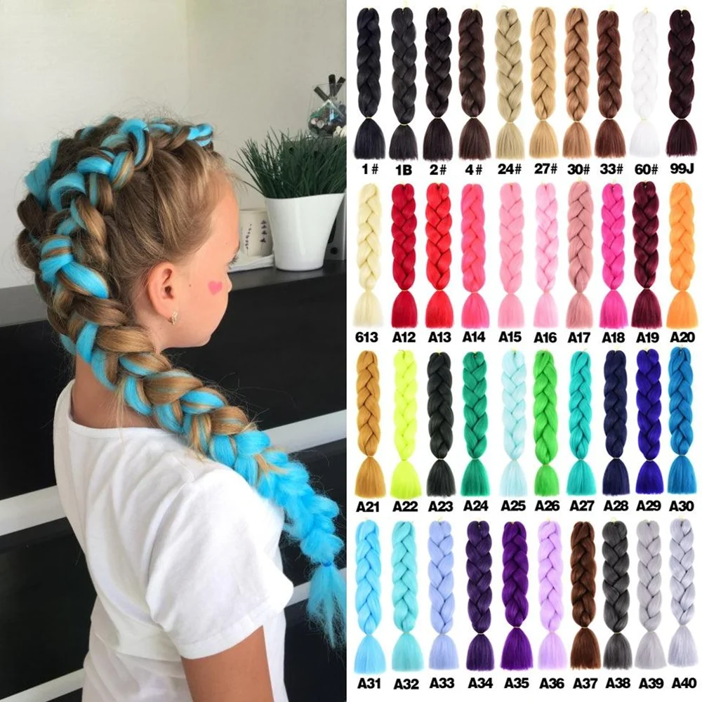 Trenzas de tamaño gigante sintético de 24 pulgadas, cabello trenzado Kanekalon, cabello trenzado colorido, extensiones de cabello trenzado Afro para niños