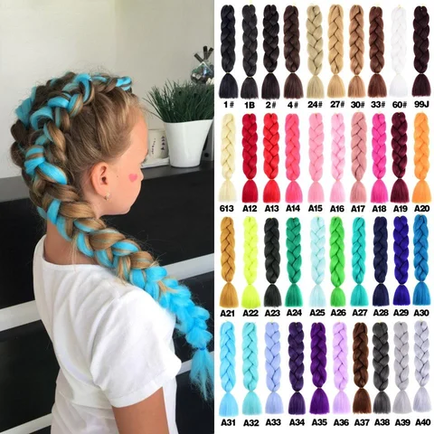 24-inch synthetische jumbo vlechten Kanekalon vlechthaar Kleurrijke twist haar vlechten Afro vlechthaarextensies voor kinderen