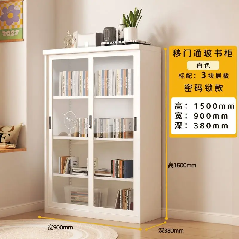 #Household Dust-proof Bookcase With Sliding Door Library Children's Glass Door Shelf Integrated Wrought Iron Steel Bookshelf Fac - view 5