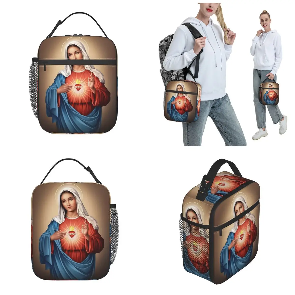 Bolsa de almuerzo aislada con Corazón de María católica, caja de comida de almacenamiento cristiano, enfriador portátil, caja térmica Bento para la escuela y la Oficina