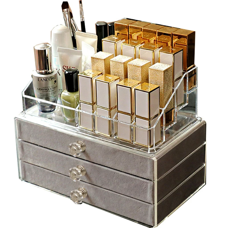 

3 Layers Jewelry Organizer Box Luxury Cosmetics Storage Box Earrings Necklace Ring Empty Organizer Lipstick Perfume Cabinet Gift