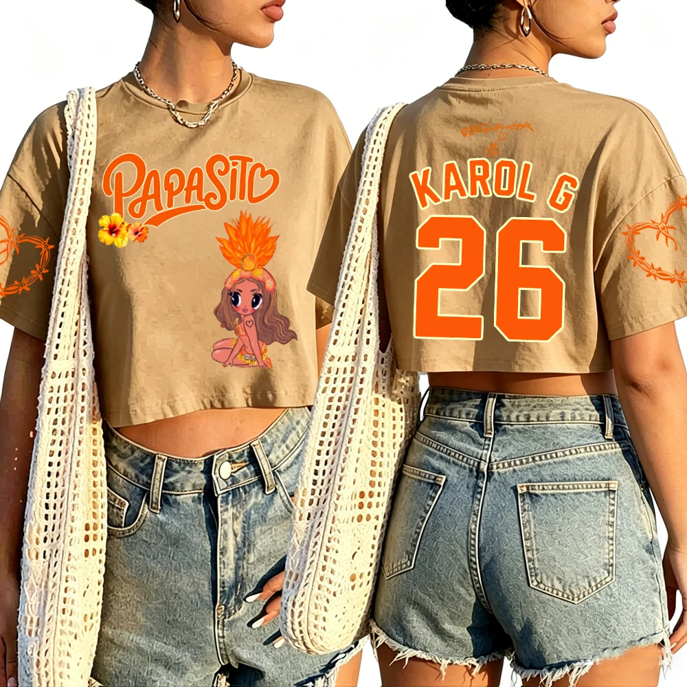 Karol G Tropicoqueta Shirt Women O-Neck Short Sleeves Crop Tops T-shirt