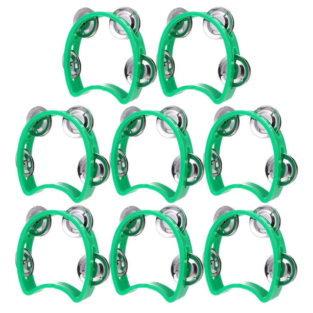 

8Pcs Musical Tambourine Green Plastic Handheld Rhythm Instrument with Metal Jingles for Beginners Family Party