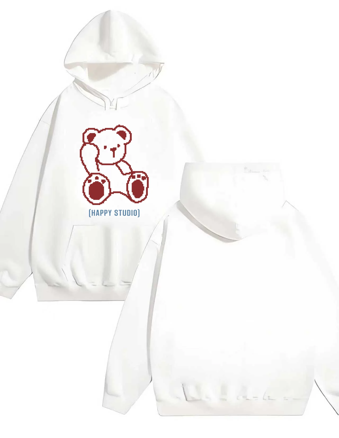 The 2025 new stylish red cute bear print casual loose hoodie is 330G thick and suitable for both men and women
