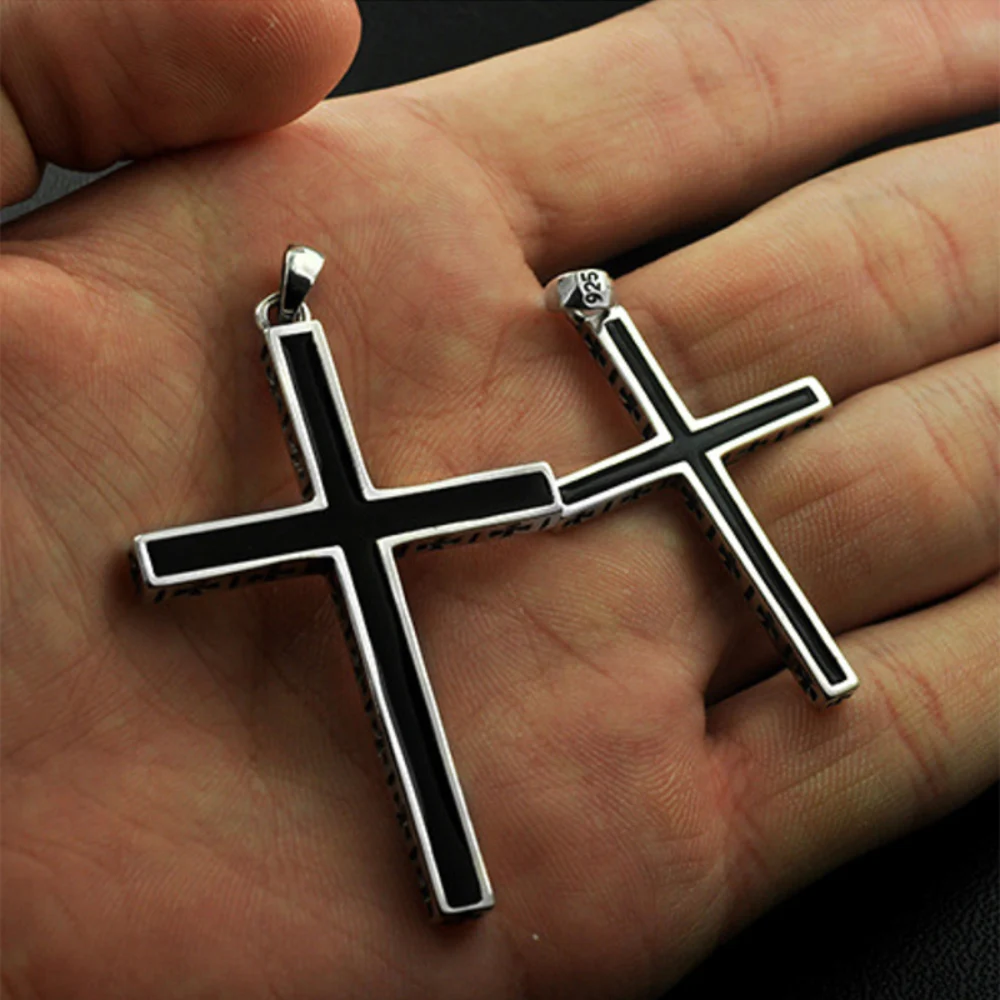 Real Solid 925 Sterling Silver Crosses For Men Christian Black Jesus Pendant Couples Women Lovers Fine Jewelry