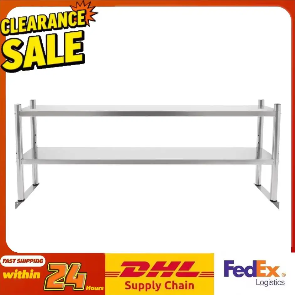 

Stainless Steel Shelf 2 Tier 88lb Capacity Storage Rack Display Shelf Adjustable Height for Warehouse Store Supermarket