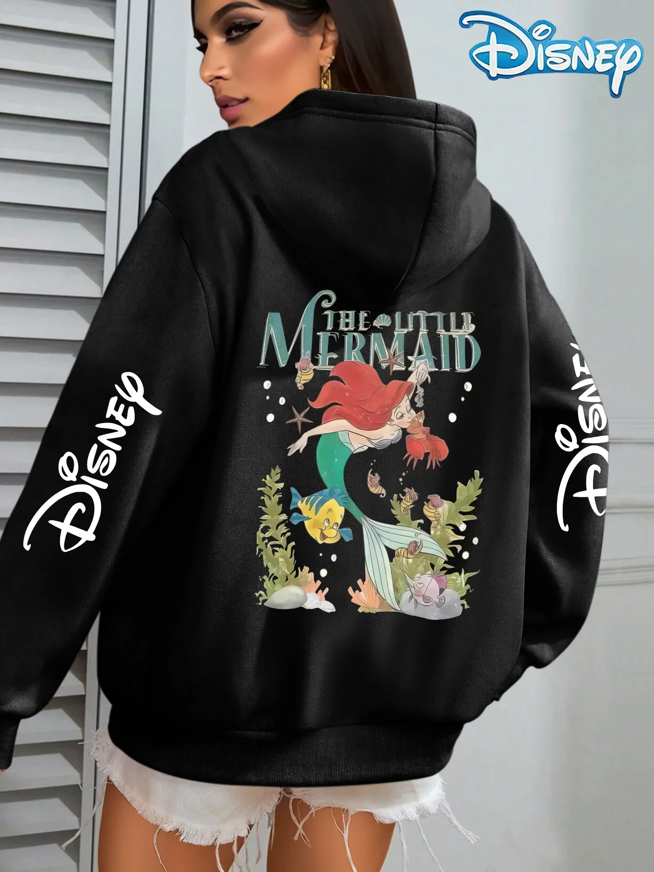 

Повседневная толстовка с капюшоном и длинными рукавами Disney для Ариэль и ее друзей, подходит для осенне-зимнего сезона