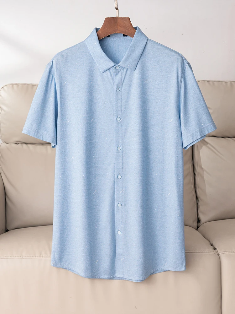 

Мужская однотонная рубашка из хлопка и лиоцелла с коротким рукавом, эластичная, для делового и повседневного стиля, летняя, модная, городская, влагоотводящая, мягкая.