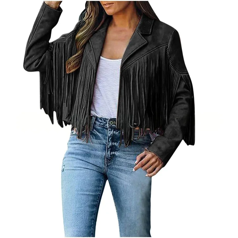

Cross-border European and American Autumn and Winter Women's Short Solid Color Slimming Deerskin Velvet Classic Fringed Coat New