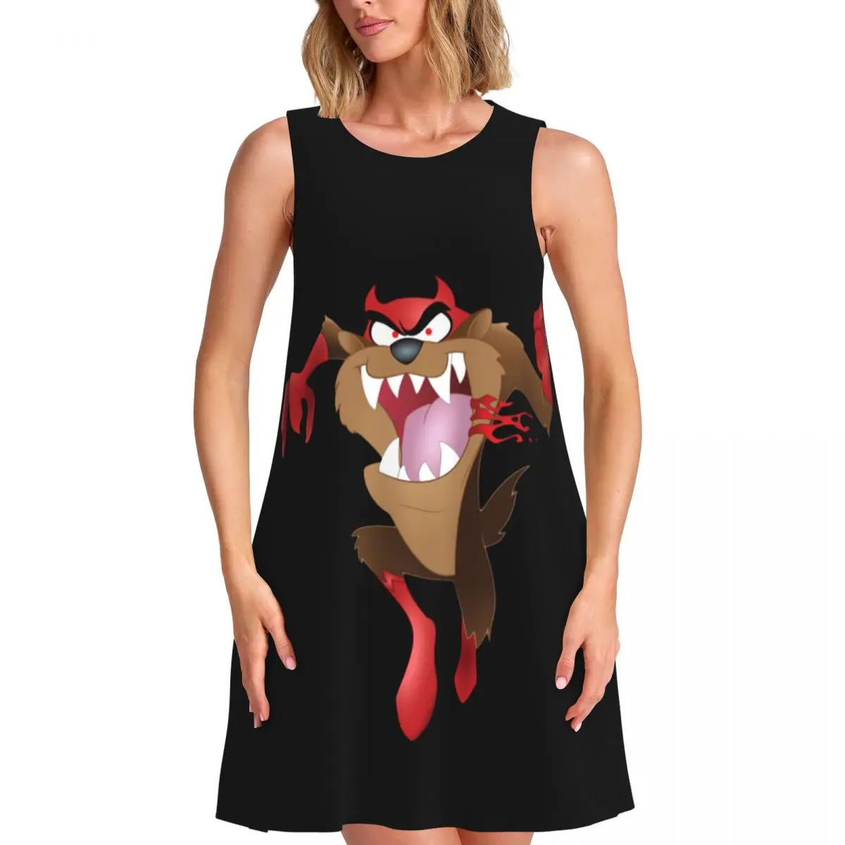 

Женские летние платья без рукавов с забавными тасманскими рисунками на заказ, повседневные сарафаны Taz Devil, пляжные накидки без рукавов