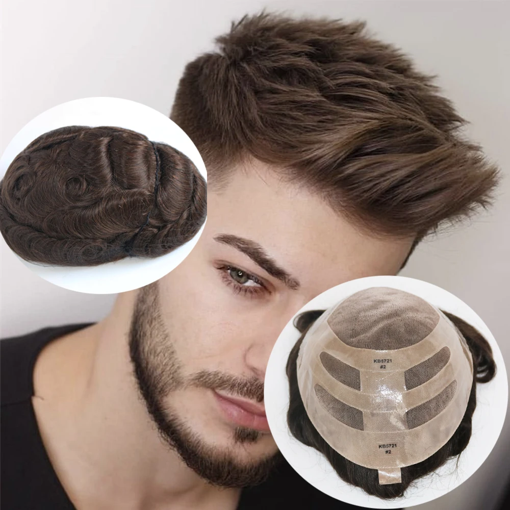 #2 Brown Bond Toupee for Man 100% Human Hair8x10”Man Toupee Hair Lace With NPU Hairpiece System Replacement Durable Breathable