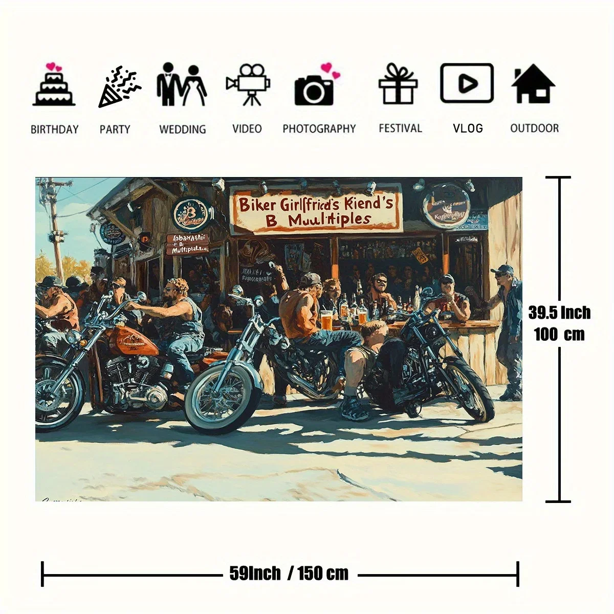 Vintage Biker Bar Scene Wall Tapestry Cool Motorcycle Gathering Retro Americana Decor for Man Cave