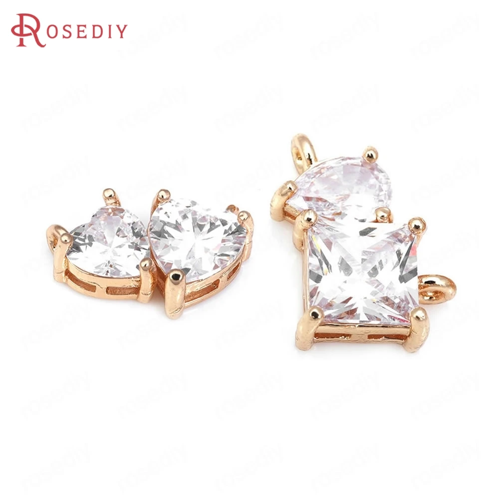 

High Quality 18K Gold Color Brass Zircon 2 Holes Square and Drop Heart Connect Necklace Charms Pendants Jewelry Making