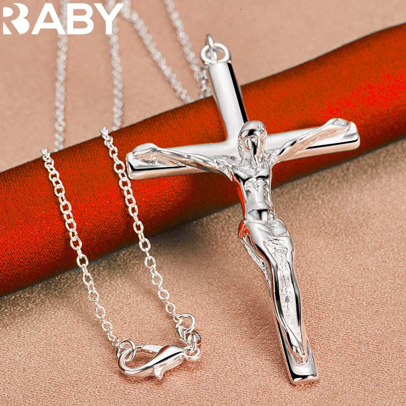 925 Sterling Silver Jesus Cross Pendant Necklace For Man Women 18-30 Inch Snake Chain Fashion Jewelry Individuality Accessories