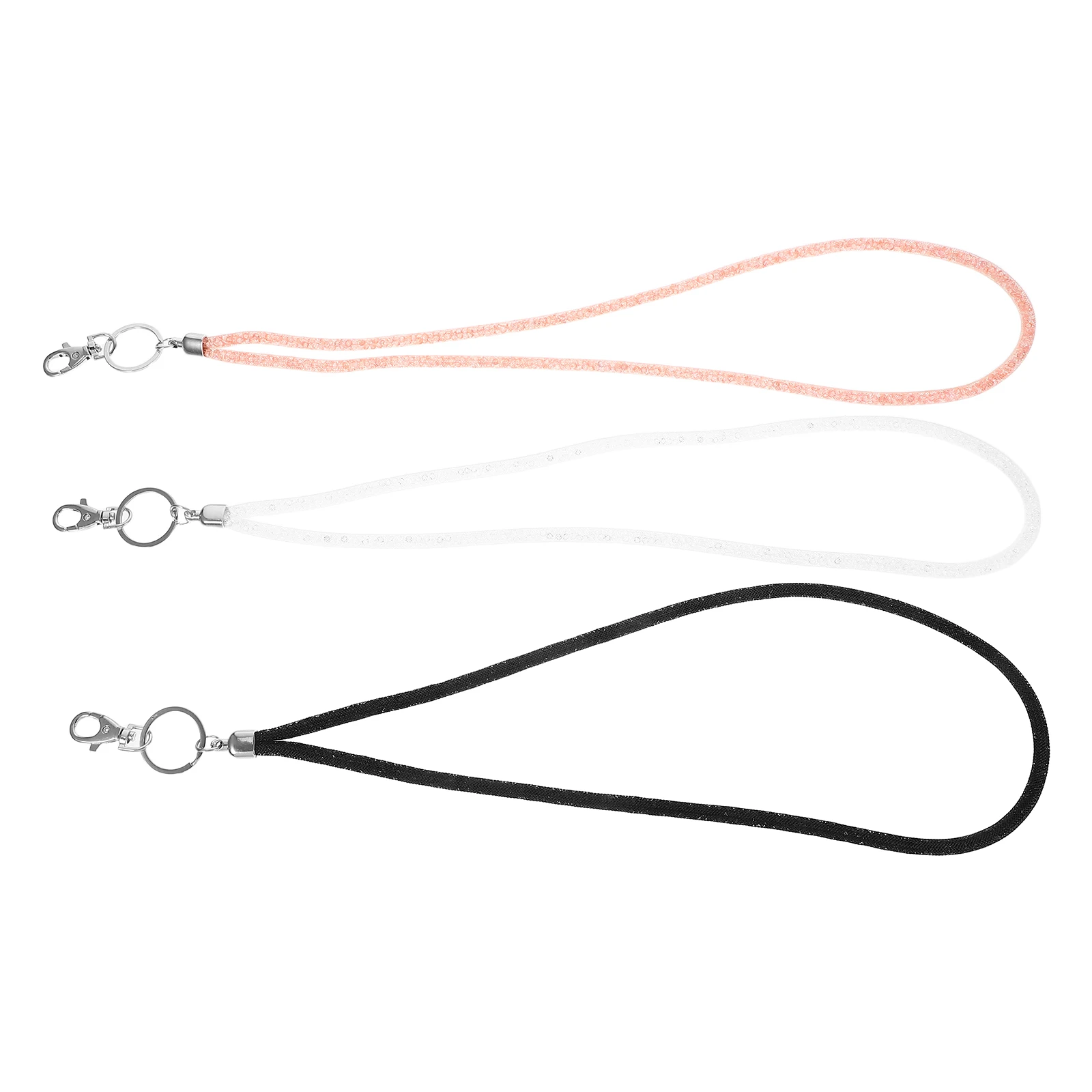 3pcs Bling Pendant Lanyard Hanging Rope Anti-Lost Keychain Long Rhinestone Neck Strap Id Badge Holder Work Permit String
