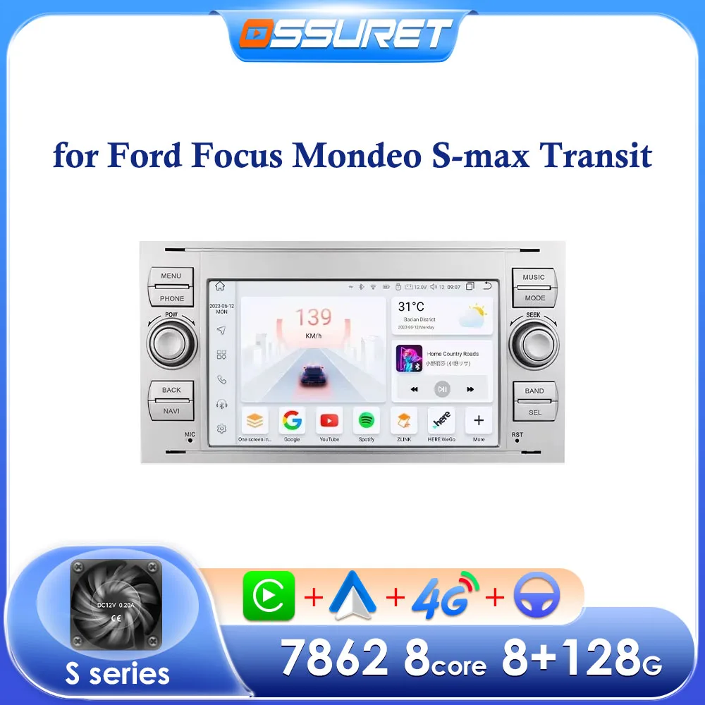 Autoradio Android pour Ford, Focus S-max C MAX Kuga Galaxy Fi.C. ATIC ktallergic, Mondeo Carplay, Audio AI Voice