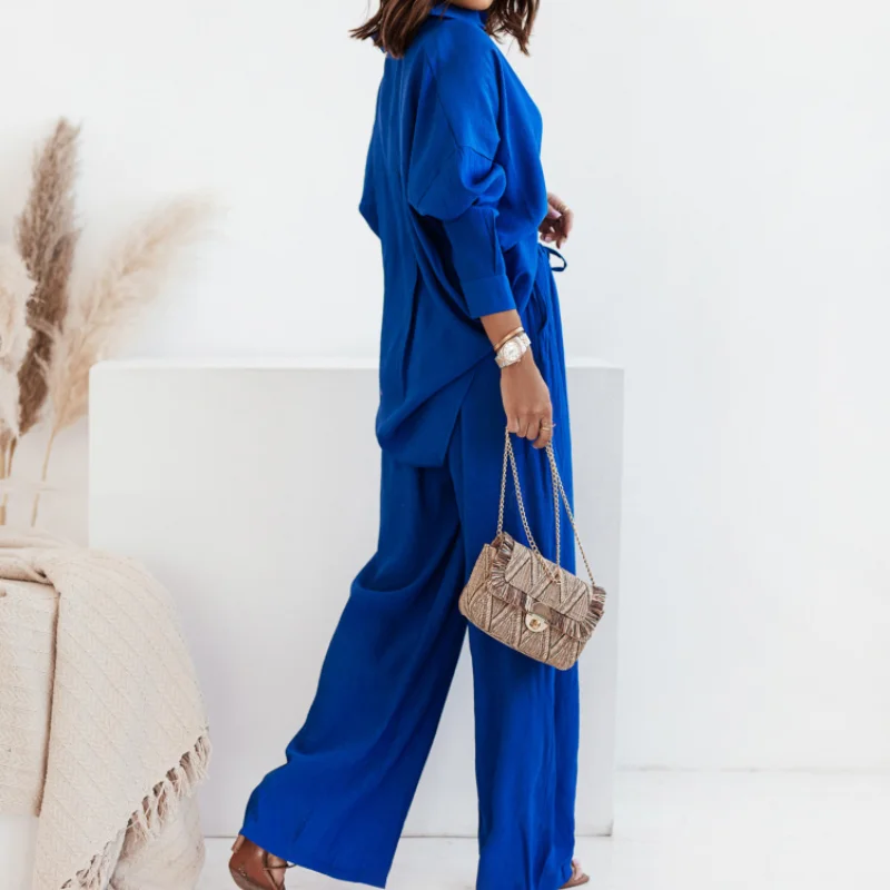 Europe and the United States Autumn and Winter INS New Loose Stretch Wrinkled Long-sleeved Shirt Baggy Pants Casual Suit Women