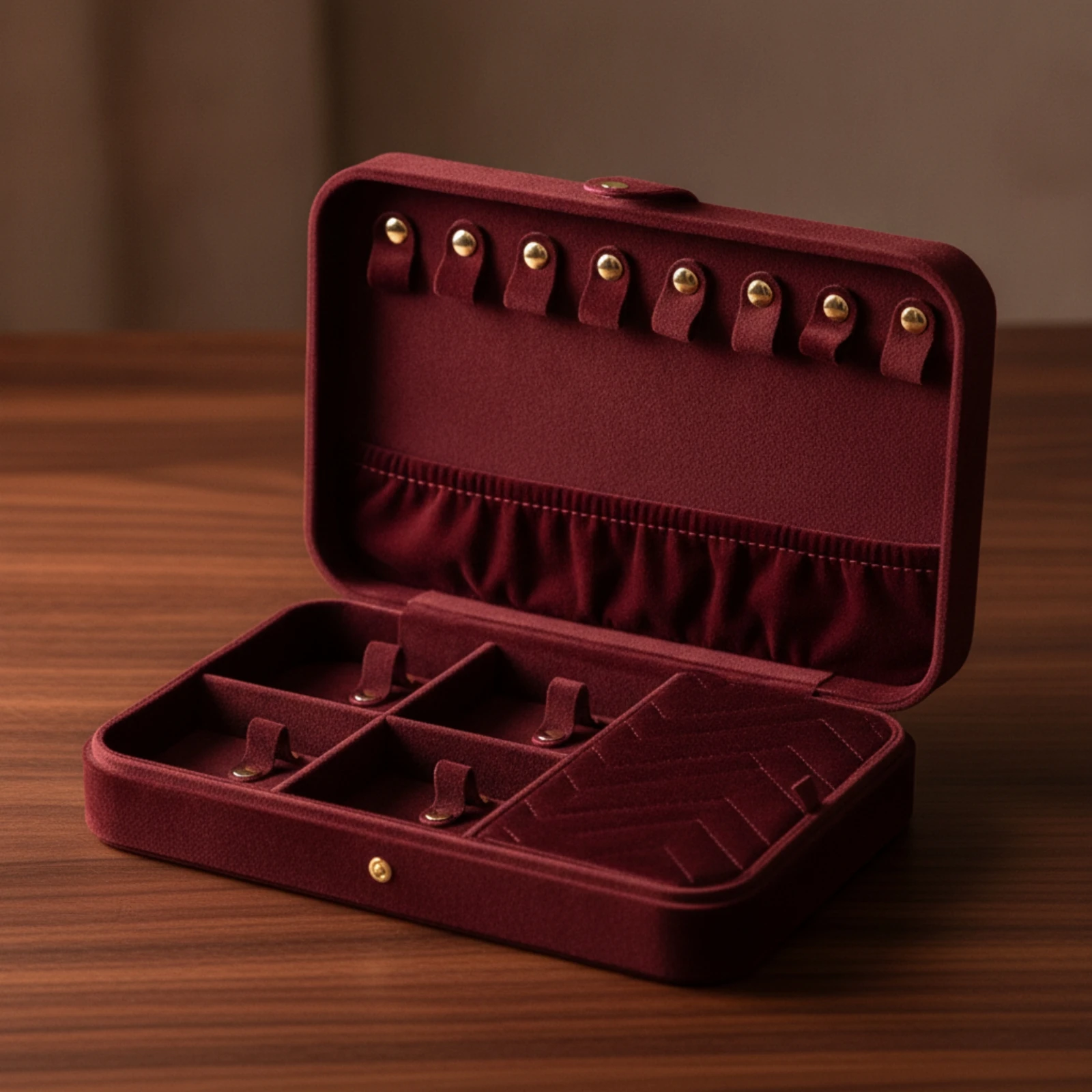 Storage Box Multi-Compartment Velvet Jewelry Box with Necklace Tabs for Dressing Table, Bedroom Storage