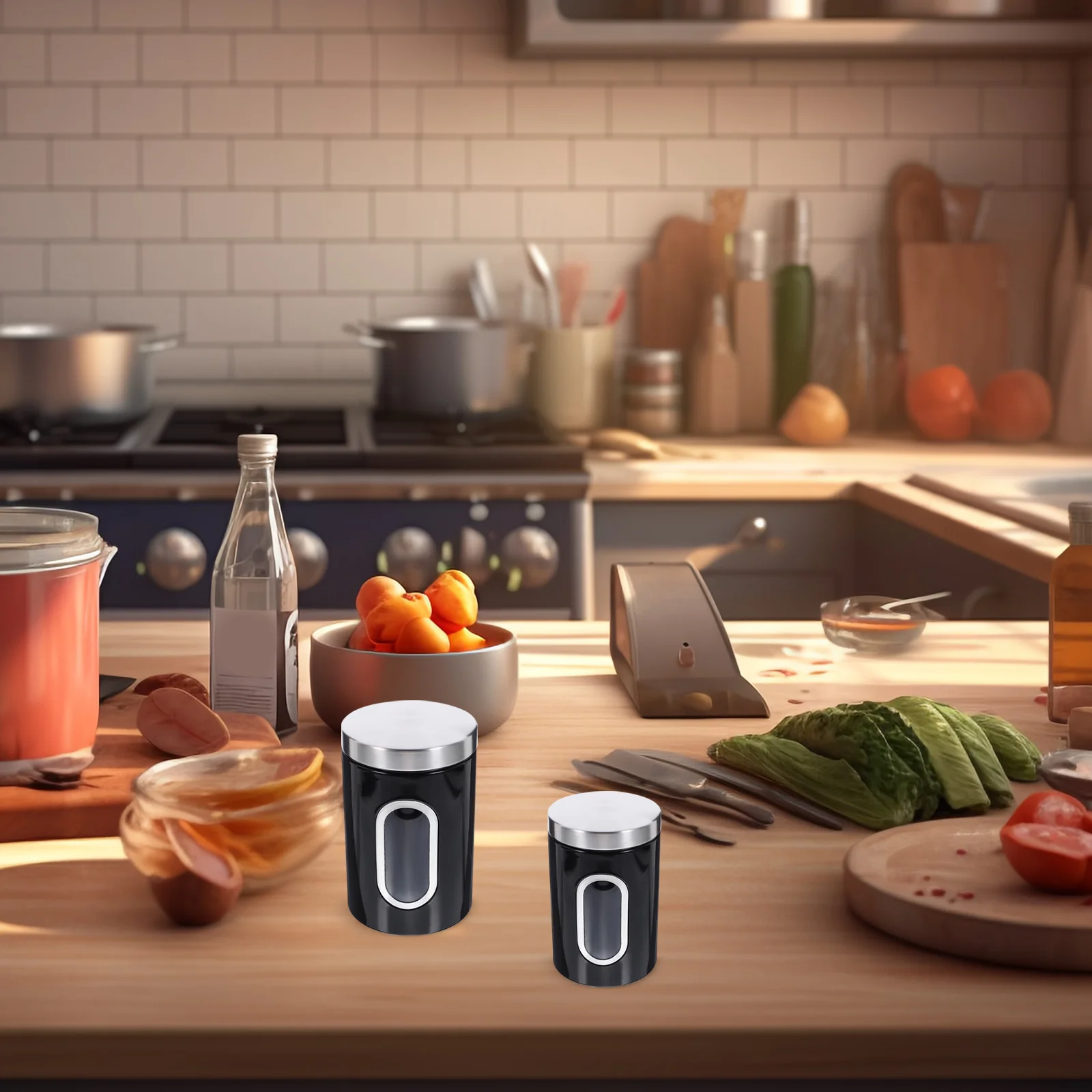 

3Pcs Stainless Steel Kitchen Airtight Canisters Coffee Sugar Tea Powder Storage Containers Metal Jars Tea Canister