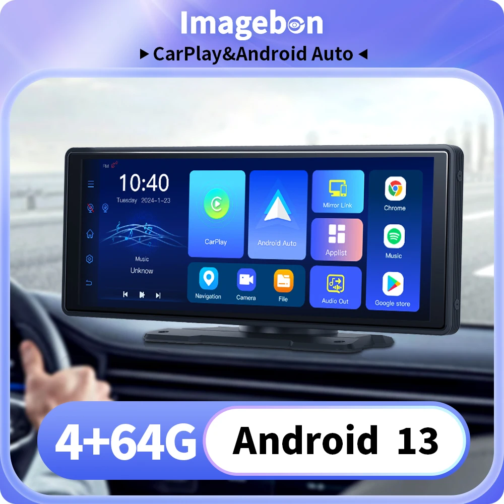 Imagebon Android 13 Car Stereo Wireless CarPlay & Android Auto with GPS U Disk Bluetooth FM Voice Control Rearview Mirror Camera