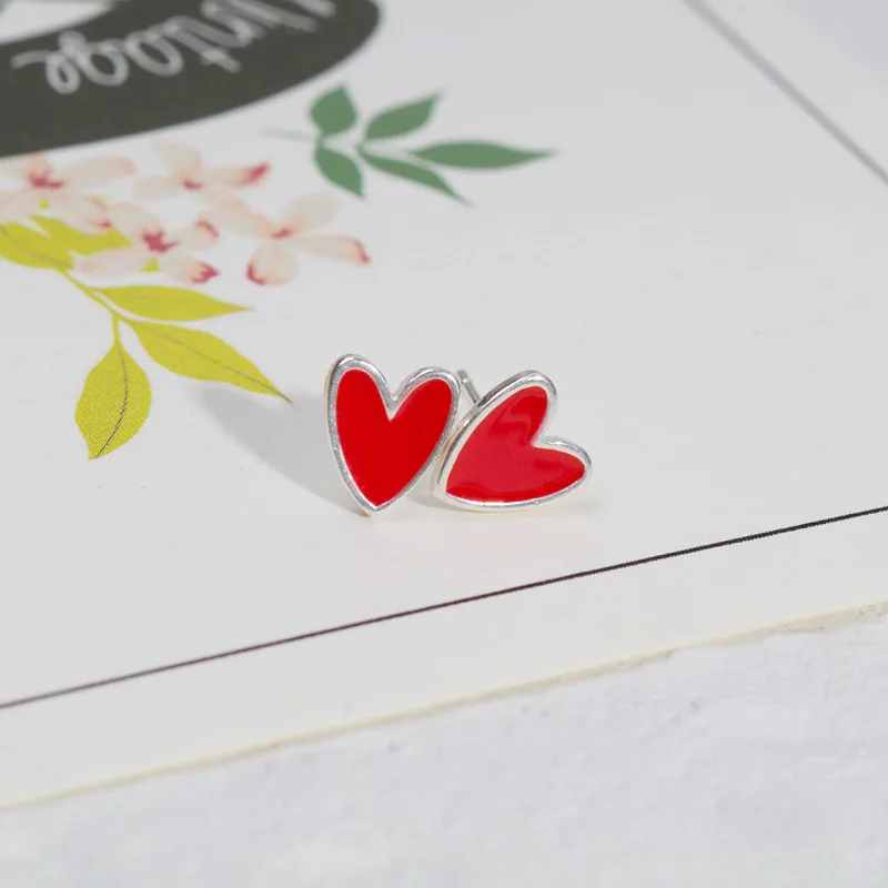 925 Sterling Silver Red Heart Stud Earrings For Woman Elegant Jewelry Accessories Gift Argent 925 Prevent Allergies