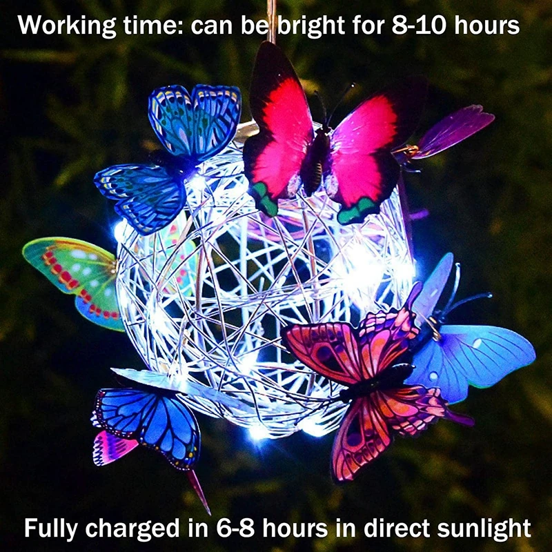 2 Pack Solar Butterfly Light Hanging Solar Lantern Light Outdoor Solar Garden Light Waterproof For Patio Yard Pathway Landscape