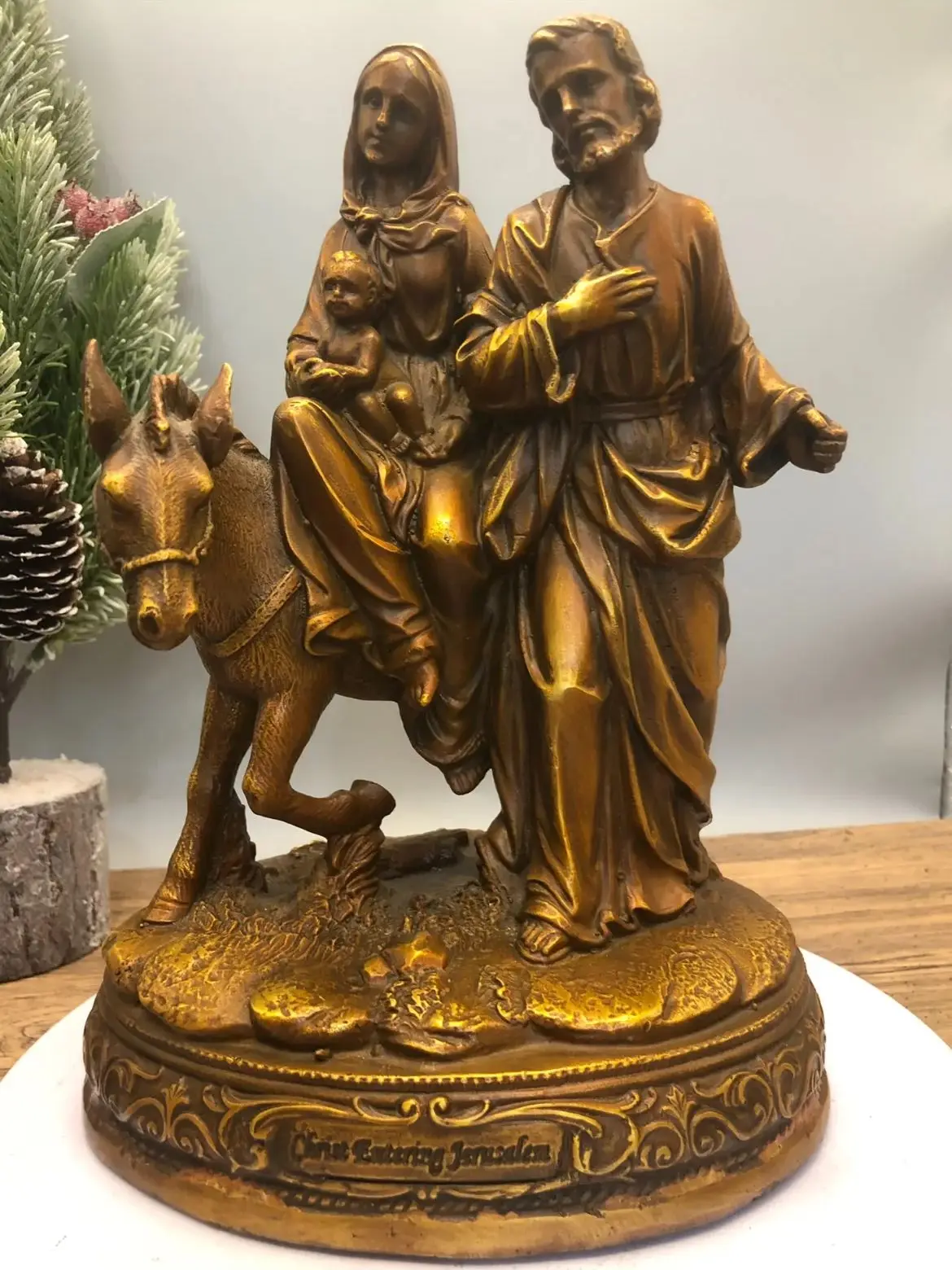 old Christianity collection Catholicism Christian bronze sculpture statue religious Madonna Mary Jesus Faith copper Holy family