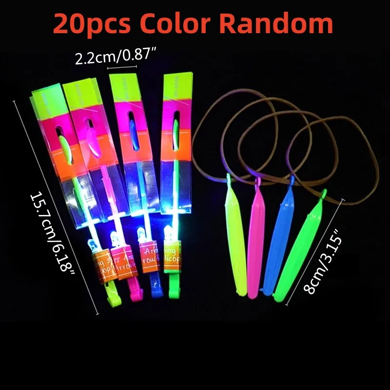 NONE Outdoor-Blitz, Raketenspielzeug, LED-Leuchten, leuchtende Schleuder, Rakete, Hubschrauber, fliegendes Spielzeug, Kinderparty, lustiges Geschenk, Gummiband-Auswerfer-Spielzeug 3