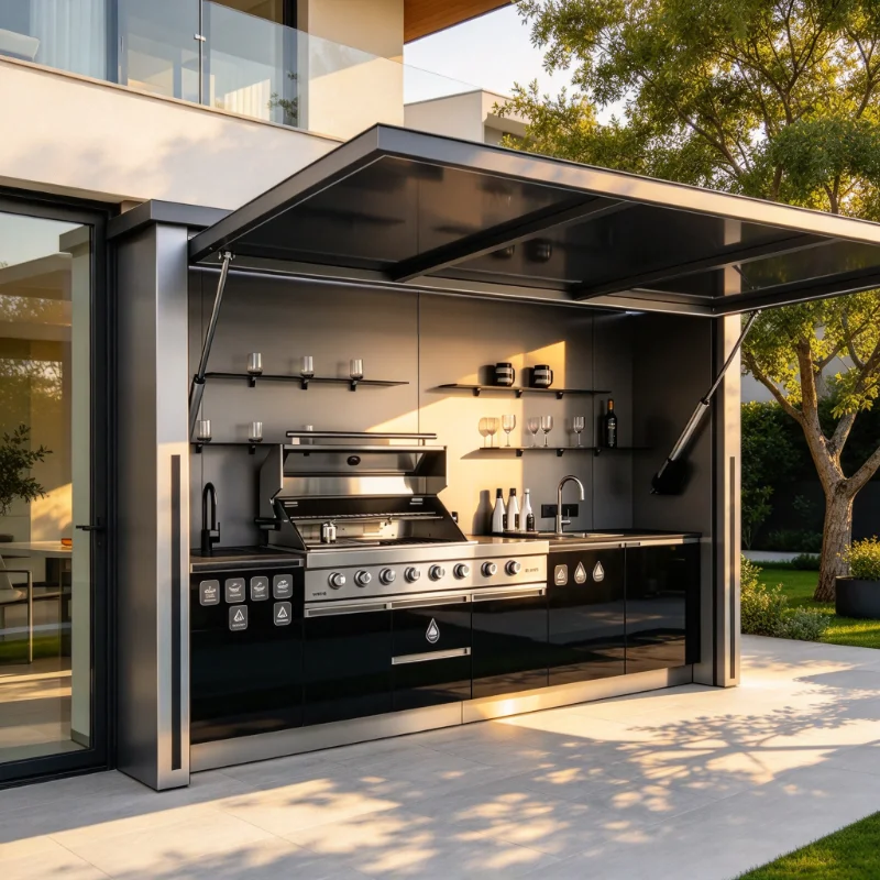 Modular Outdoor Kitchen Cabinet Luxury Custom Stainless Steel BBQ Grill Integrated Pergola Gazebo For Outdoor Cooking