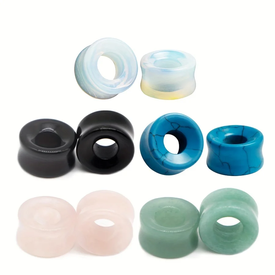 2pcs Stone Ear Plug Double Flared Natural Stone Ear Tunnel Plugs Ear Gauges Stretcher Expander Flesh Body Piercing Jewelry