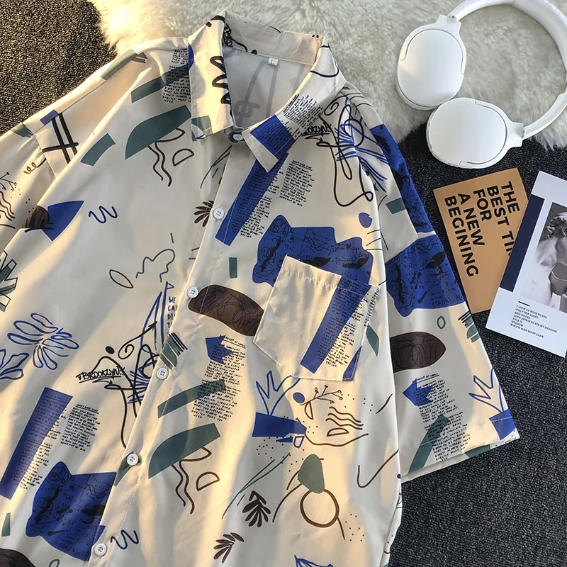 

Men Summer Hawaiian Floral Shirt New Japanese Casual Loose Single Breasted Half Sleeve Tops Fashion Versatile Breathable Coat